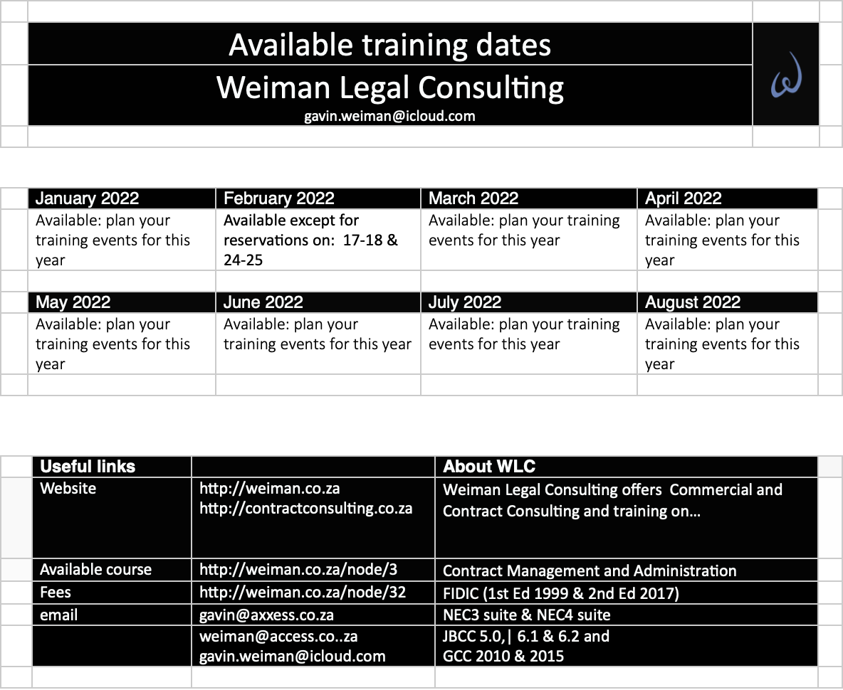 Available dates at 11 January 2022